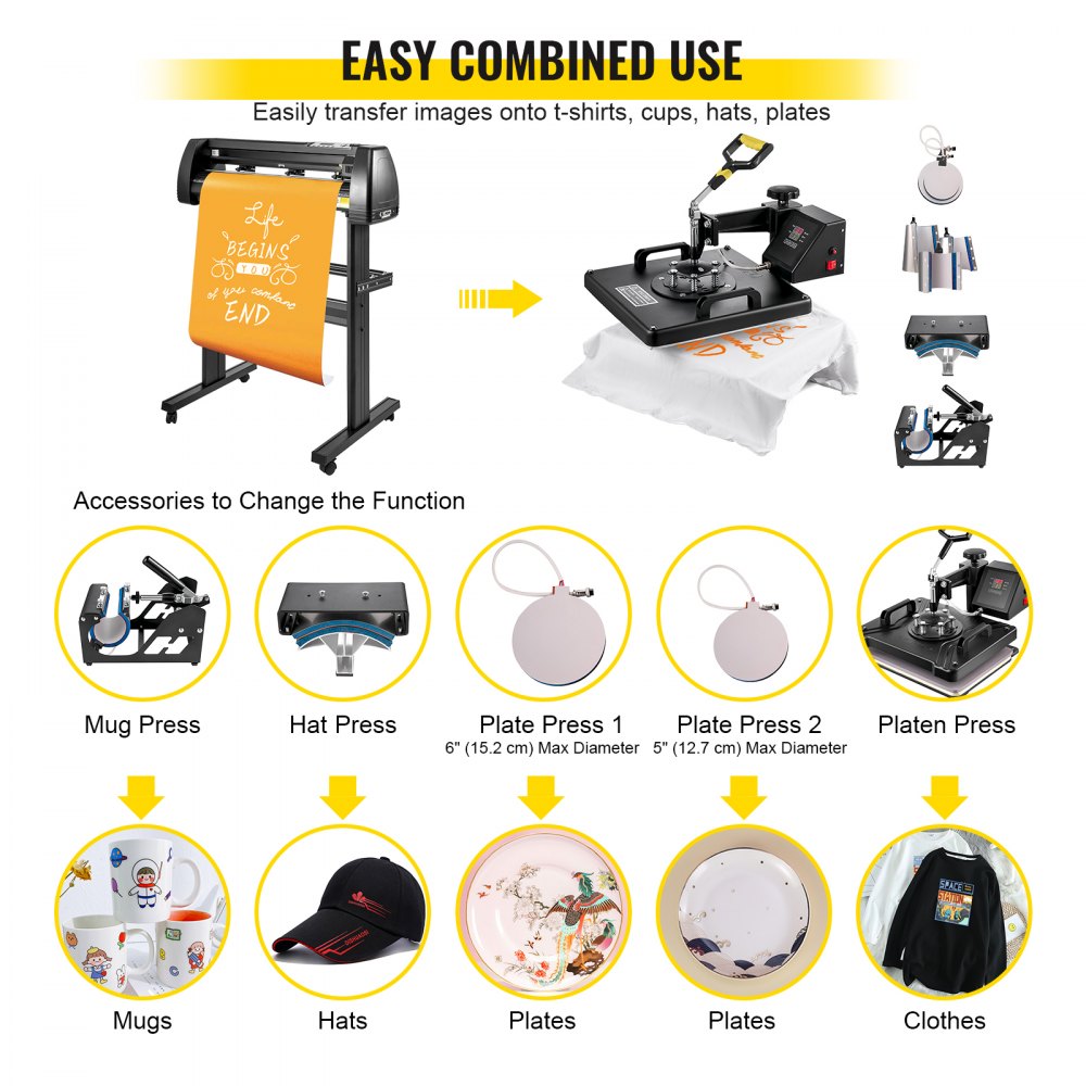 8 In 1 Heat Press 15"x15" Sublimation Machine + 53" Vinyl Cutter/plotter Cutting