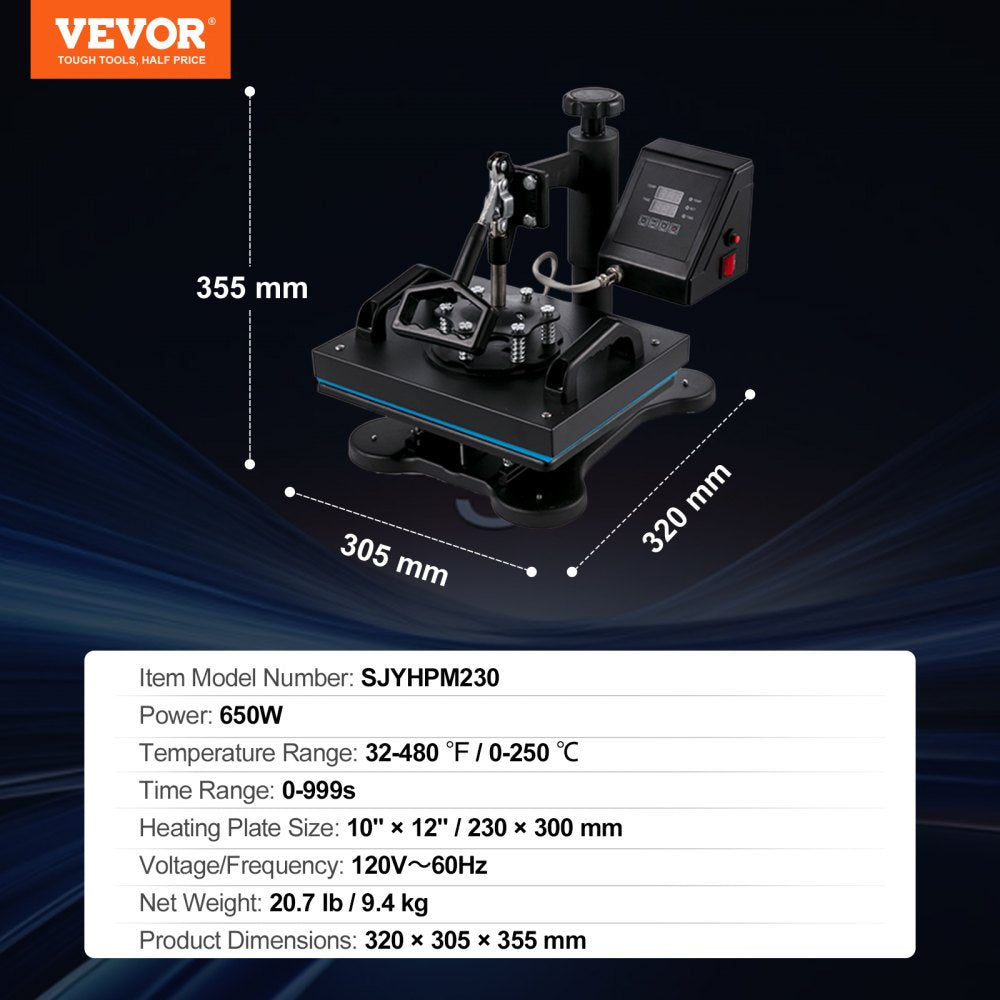 Heat Press, 12x10Inch T-Shirt Press Machine, T-shirt Press Heat Press 30x23cm Printing Machine Heat Transfer Sublimation Machine for T-shirts
