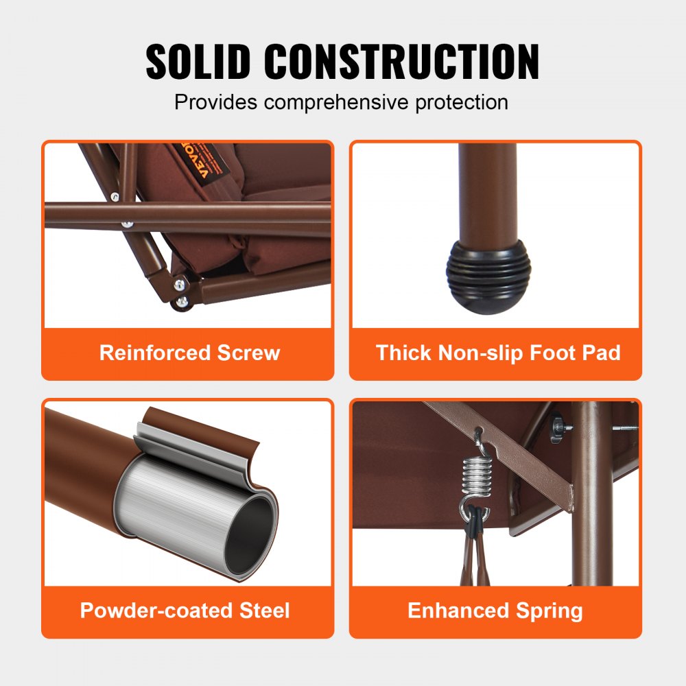 3-Seat Patio Swing Chair, Converting Canopy Swing, Outdoor Patio Porch with Adjustable Canopy, Removable Thick Cushion and Alloy Steel Frame, for Balcony, Backyard, Poolside, Brown