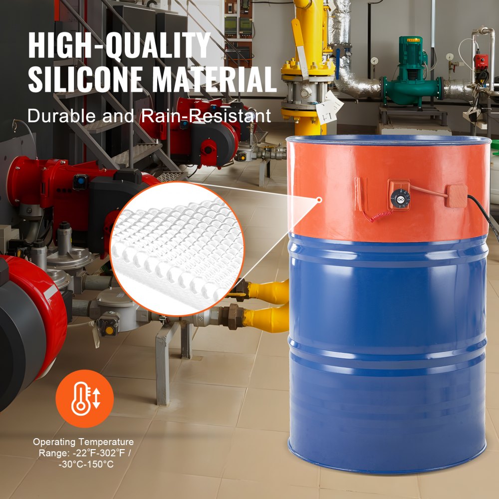 55 Gallon Metal Drum Heater 1200 Watt 10 inch Width, 86-302℉ Adjustable