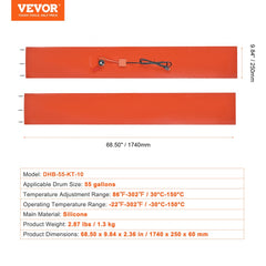 55 Gallon Metal Drum Heater 1200 Watt 10 inch Width, 86-302℉ Adjustable