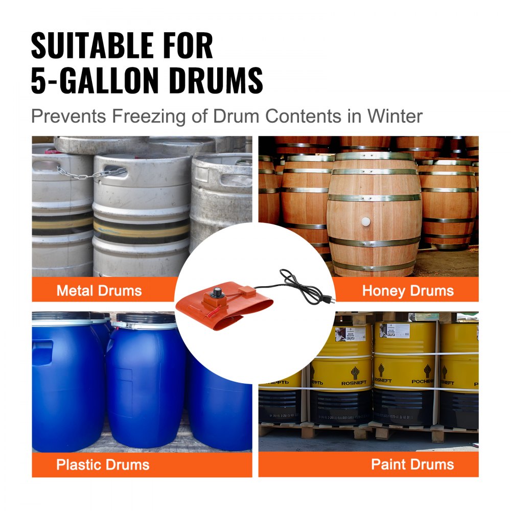 5 Gallon Metal Drum Heater 800 Watt 7.75 inch Width86-302℉ Adjustable