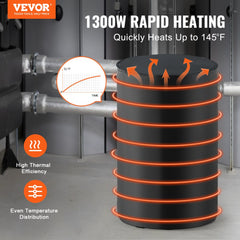 55 Gal Metal Drum Heater 1300W 0-145℉ Adjustable w/ Independent Thermostat