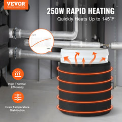 5 Gal Metal Drum Heater 250W 0-145℉ Adjustable w/ Independent Thermostat