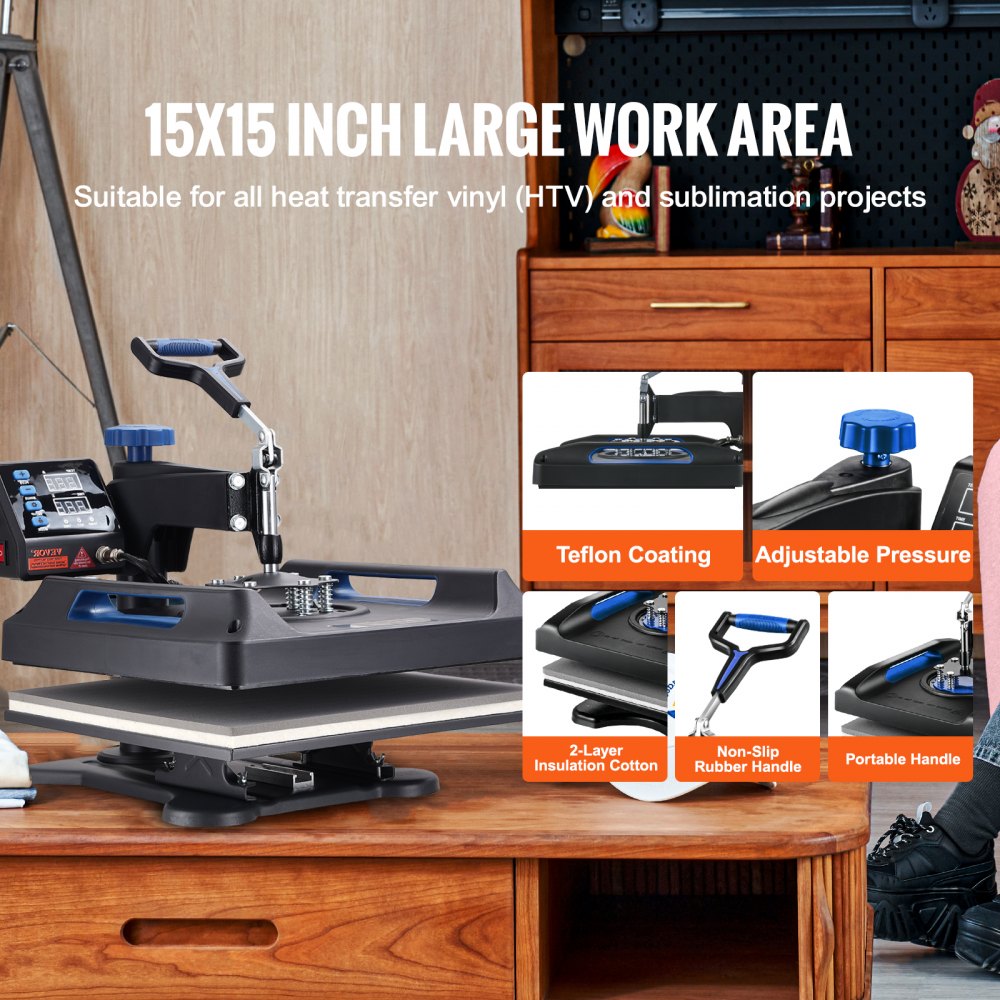 Bostome 15x15 heat press machine with digital control and swing-away design for crafting.