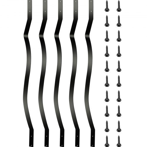 Black iron deck balusters in a 51-pack, each 32.25 inches long with a curved wave design.