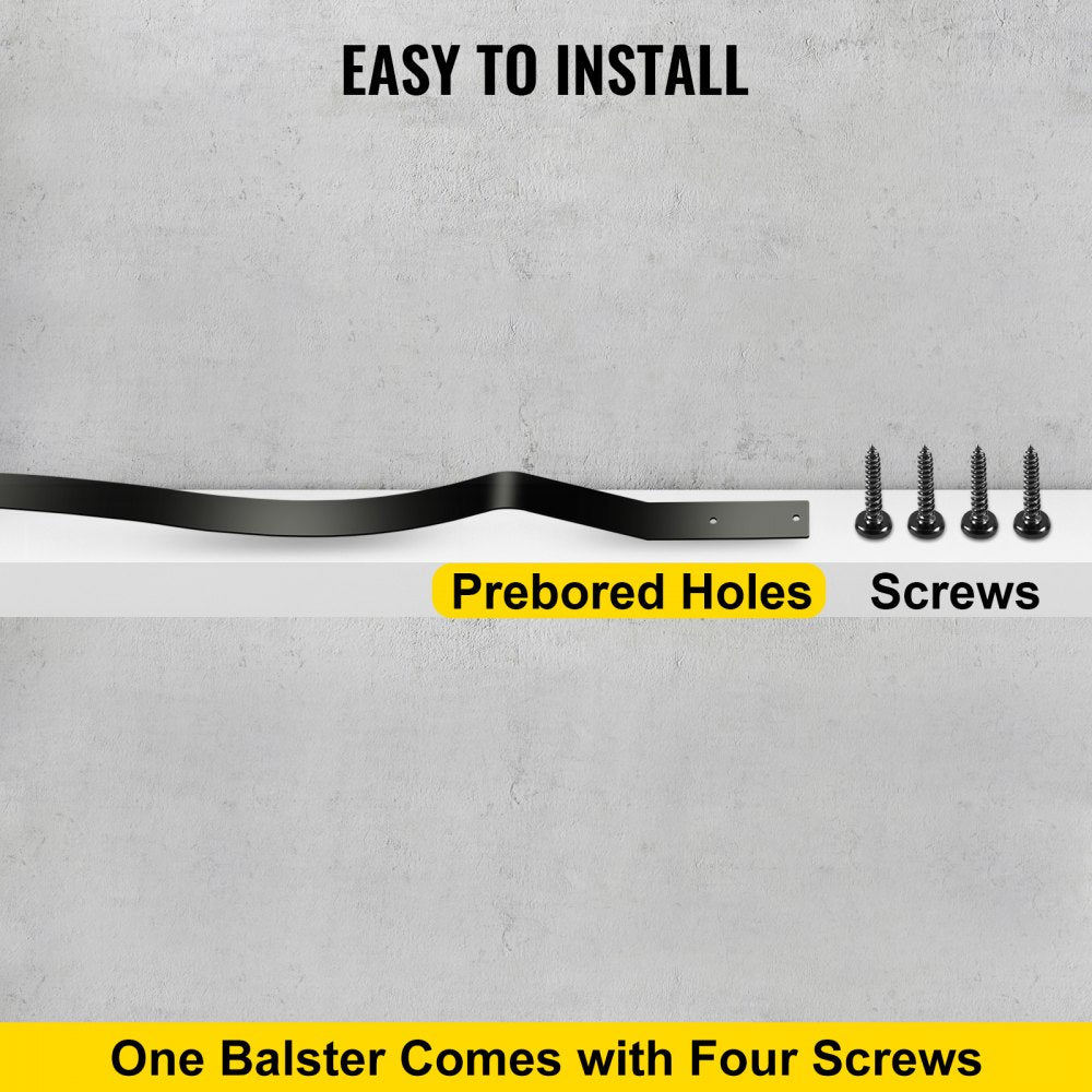Black iron deck balusters in a 51-pack, each 32.25 inches tall with a curved wave design.