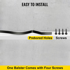 Black iron deck balusters in a 51-pack, each 32.25 inches tall with a curved wave design.
