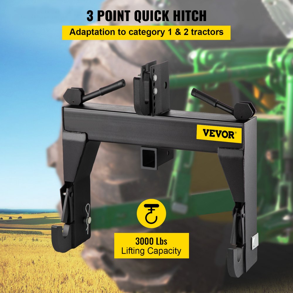 3-Point Quick Hitch, 3000 LBS Lifting Capacity Tractor Quick Hitch, 28.31" Between Lower Arms Attachments Quick Hitch, No Welding & 5 Level Adjustable Bolt, Adaptation to Category 1 & 2 Tractors