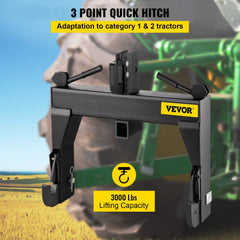 3-Point Quick Hitch, 3000 LBS Lifting Capacity Tractor Quick Hitch, 28.31" Between Lower Arms Attachments Quick Hitch, No Welding & 5 Level Adjustable Bolt, Adaptation to Category 1 & 2 Tractors