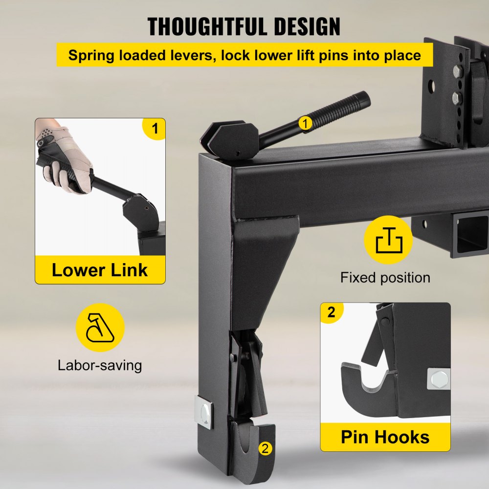 3-Point Quick Hitch, 3000 LBS Lifting Capacity Tractor Quick Hitch, 28.31" Between Lower Arms Attachments Quick Hitch, No Welding & 5 Level Adjustable Bolt, Adaptation to Category 1 & 2 Tractors