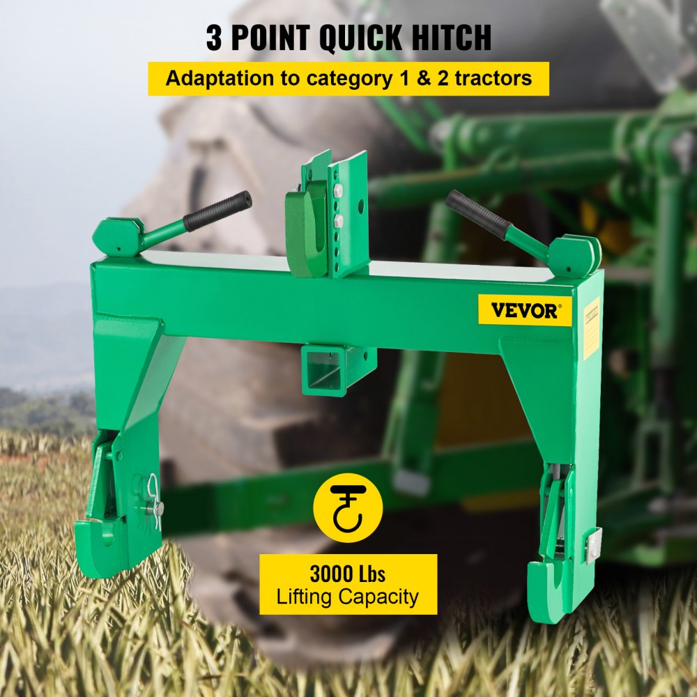 3-Point Quick Hitch, 3000 LBS Lifting Capacity Tractor Quick Hitch, 28.31" Between Lower Arms Attachments Quick Hitch, No Welding & 5 Level Adjustable Bolt, Adaptation to Category 1 & 2 Tractors