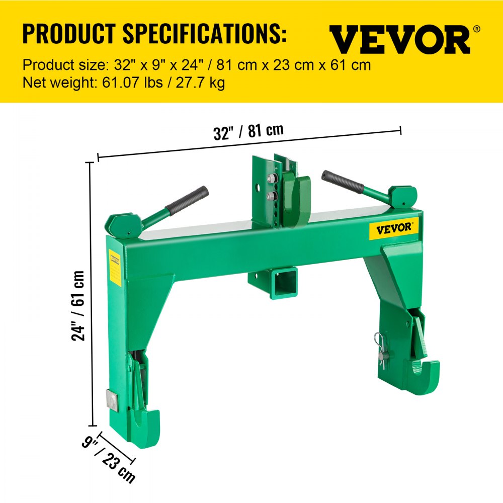 3-Point Quick Hitch, 3000 LBS Lifting Capacity Tractor Quick Hitch, 28.31" Between Lower Arms Attachments Quick Hitch, No Welding & 5 Level Adjustable Bolt, Adaptation to Category 1 & 2 Tractors