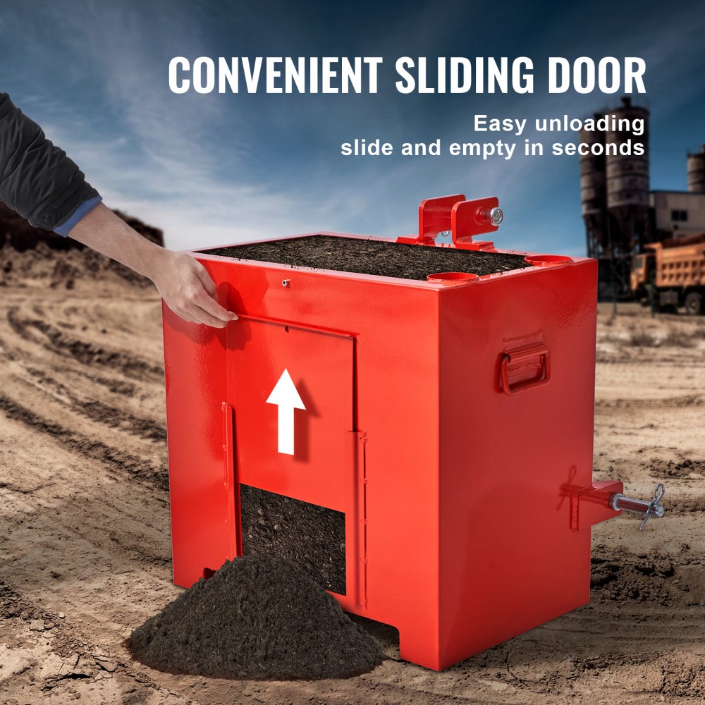 Ballast Box 3 Point Category 1 Tractor, 800lbs Capacity Hitch Ballast Box, for 2`` Hitch Receiver, Tractor Ballast Box with 5cu.ft Volume, Heavy-duty Steel, Red