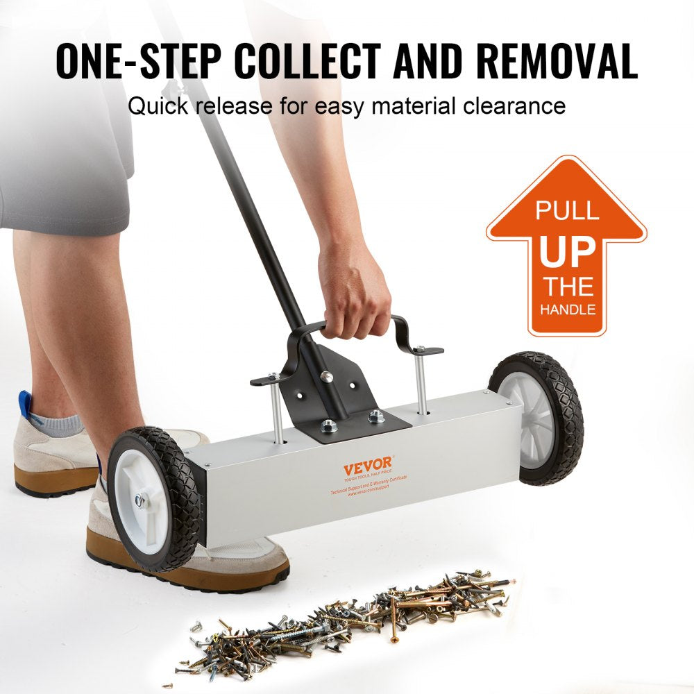 45Lbs Rolling Magnetic Sweeper with Wheels, Push-Type Magnetic Pick Up Sweeper, 18-inch Large Magnet Pickup Lawn Sweeper,  Magnet with Telescoping Handle, Easy Cleanup of Workshop Garage Yard