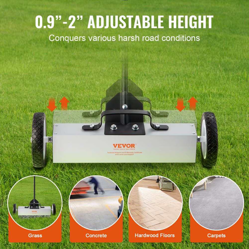45Lbs Rolling Magnetic Sweeper with Wheels, Push-Type Magnetic Pick Up Sweeper, 18-inch Large Magnet Pickup Lawn Sweeper,  Magnet with Telescoping Handle, Easy Cleanup of Workshop Garage Yard
