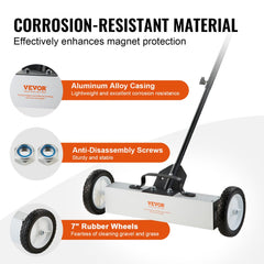 45Lbs Rolling Magnetic Sweeper with Wheels, Push-Type Magnetic Pick Up Sweeper, 18-inch Large Magnet Pickup Lawn Sweeper,  Magnet with Telescoping Handle, Easy Cleanup of Workshop Garage Yard
