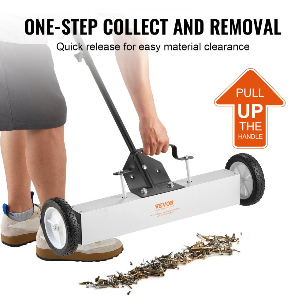 50Lbs Rolling Magnetic Sweeper with Wheels, Push-Type Magnetic Pick Up Sweeper, 24-inch Large Magnet Pickup Lawn Sweeper with Telescoping Handle, Easy Cleanup of Workshop Garage Yard