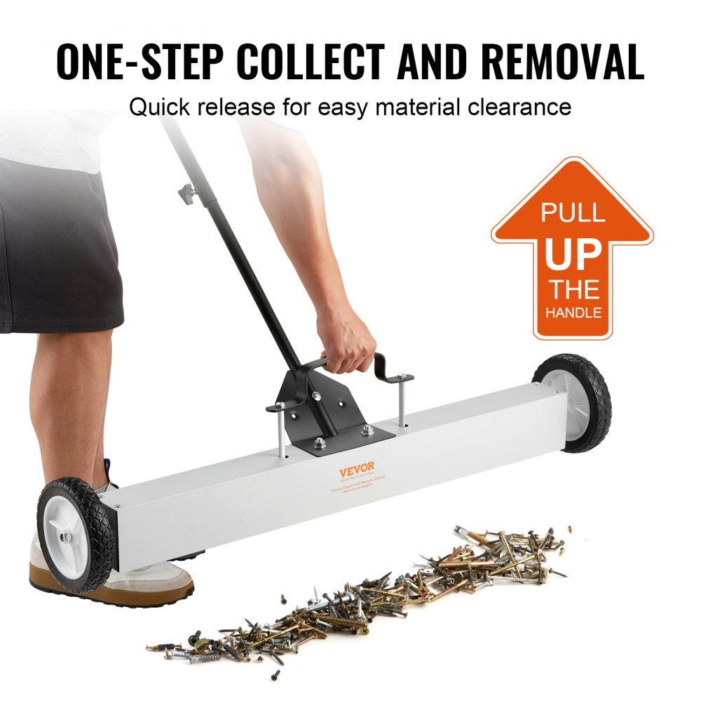 55Lbs Rolling Magnetic Sweeper with Wheels,Push-Type Magnetic Pick Up Sweeper, 24-inch Large Magnet Pickup Lawn Sweeper with Telescoping Handle, Easy Cleanup of Workshop Garage Yard
