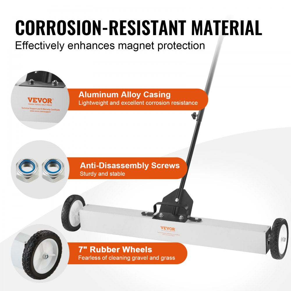 55Lbs Rolling Magnetic Sweeper with Wheels,Push-Type Magnetic Pick Up Sweeper, 24-inch Large Magnet Pickup Lawn Sweeper with Telescoping Handle, Easy Cleanup of Workshop Garage Yard