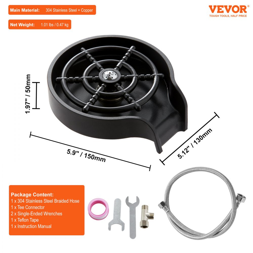 Glass Rinser, 10 Powerful Spraying Jets 360° Rotating Cup Rinser for Sink, Wearproof ABS Kitchen Sink Faucet Cup Washer & ABS Cup Holder for Baby Bottle, Glass Cup, Wine Glass (Black Base)