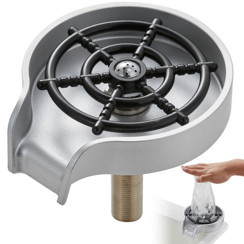 Glass Rinser, 10 Powerful Spraying Jets 360° Rotating Cup Rinser for Sink, Wearproof ABS Sink Faucet Cup Washer & ABS Cup Holder for Baby Bottle, Glass Cup, Wine Glass (Silver-White Base)