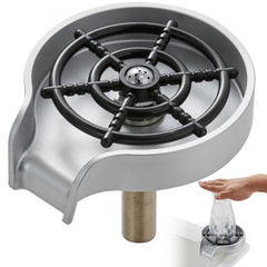 Glass Rinser, 10 Powerful Spraying Jets 360° Rotating Cup Rinser for Sink, Wearproof ABS Sink Faucet Cup Washer & ABS Cup Holder for Baby Bottle, Glass Cup, Wine Glass (Silver-White Base)