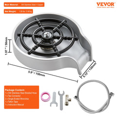 Glass Rinser, 10 Powerful Spraying Jets 360° Rotating Cup Rinser for Sink, Wearproof ABS Sink Faucet Cup Washer & ABS Cup Holder for Baby Bottle, Glass Cup, Wine Glass (Silver-White Base)