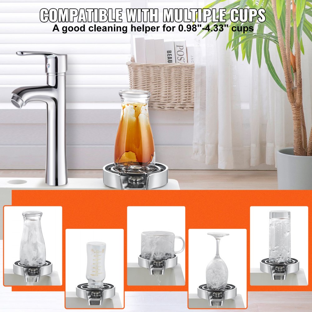 Glass Rinser, 10 Powerful Spraying Jets 360° Rotating Cup Rinser for Sink, Wearproof ABS Kitchen Sink Faucet Cup Washer & ABS Cup Holder for Baby Bottle, Glass Cup, Wine Glass(Silver Grey Base)