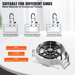 Glass Rinser, 10 Powerful Spraying Jets 360° Rotating Cup Rinser for Sink, Wearproof ABS Kitchen Sink Faucet Cup Washer & ABS Cup Holder for Baby Bottle, Glass Cup, Wine Glass(Silver Grey Base)