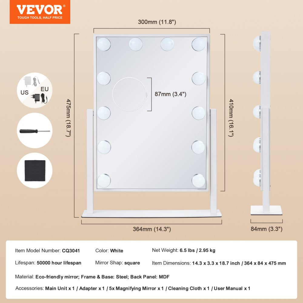 Hollywood Vanity Makeup Mirror With Lights 5X Magnification 16.1x11.8 in