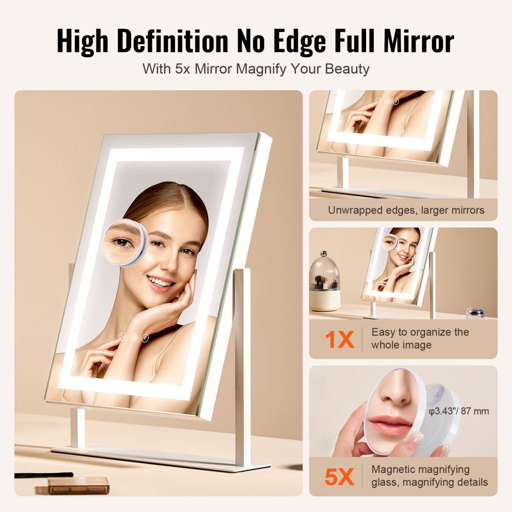 Lighted Makeup Mirror 3 Color Vanity with 5X Magnification 16.1x11.8 in