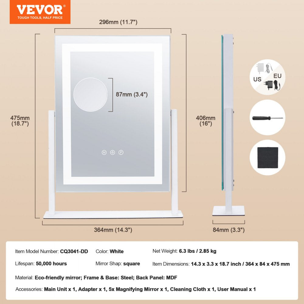 Lighted Makeup Mirror 3 Color Vanity with 5X Magnification 16.1x11.8 in