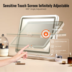Lighted Makeup Mirror 3 Color Vanity w/ USB Port Magnification21.7x17.7 in