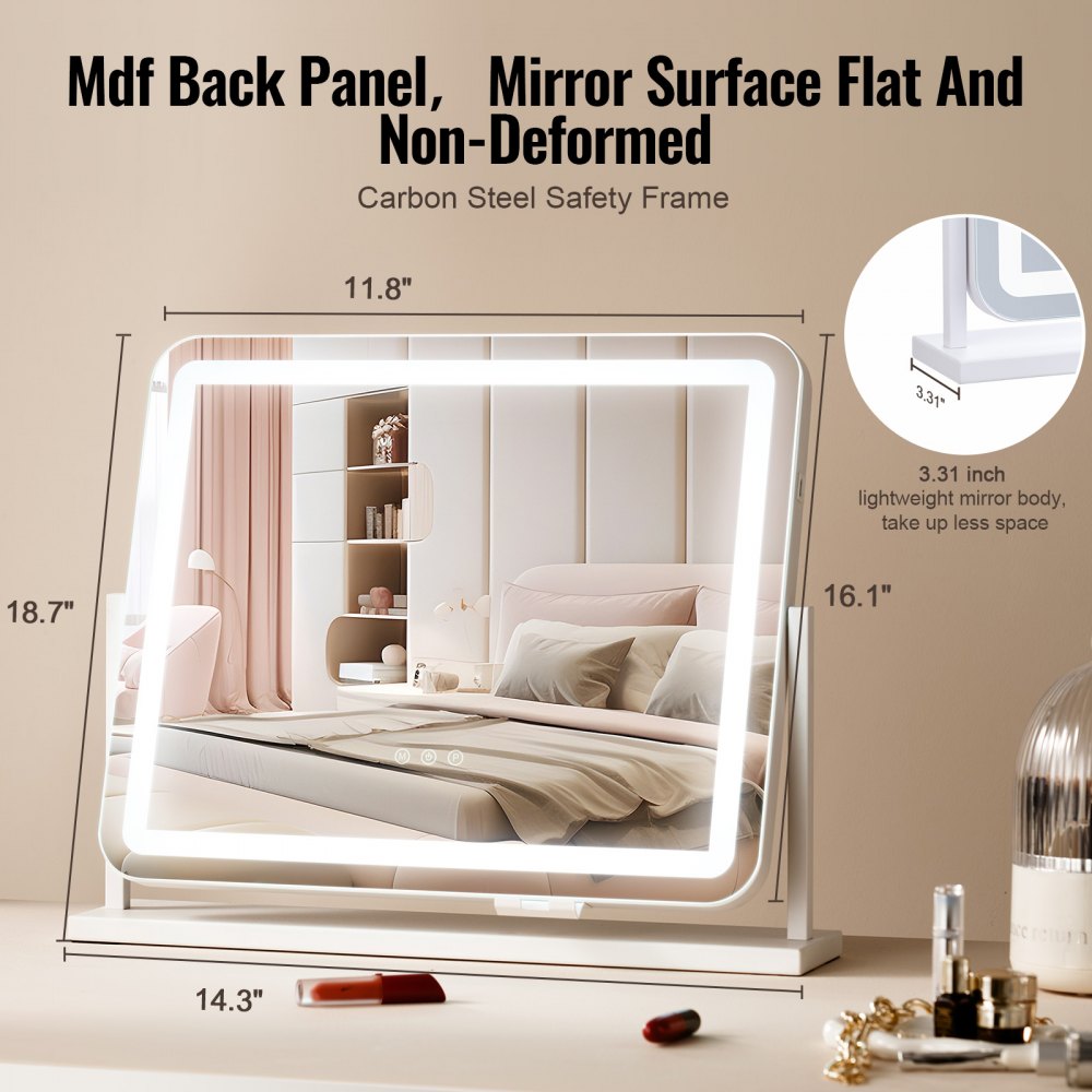 Lighted Makeup Mirror 3 Color Vanity w/ USB Port Magnification21.7x17.7 in