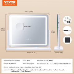 Lighted Makeup Mirror 3 Color Vanity w/ USB Port Magnification21.7x17.7 in