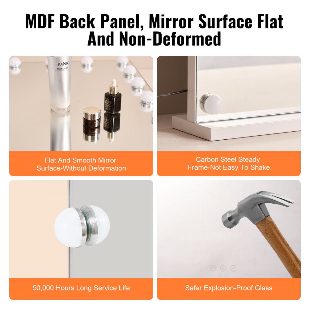 Hollywood Vanity Mirror With Lights w/ USB Desktop Wall-mount 22.8x18.1 in