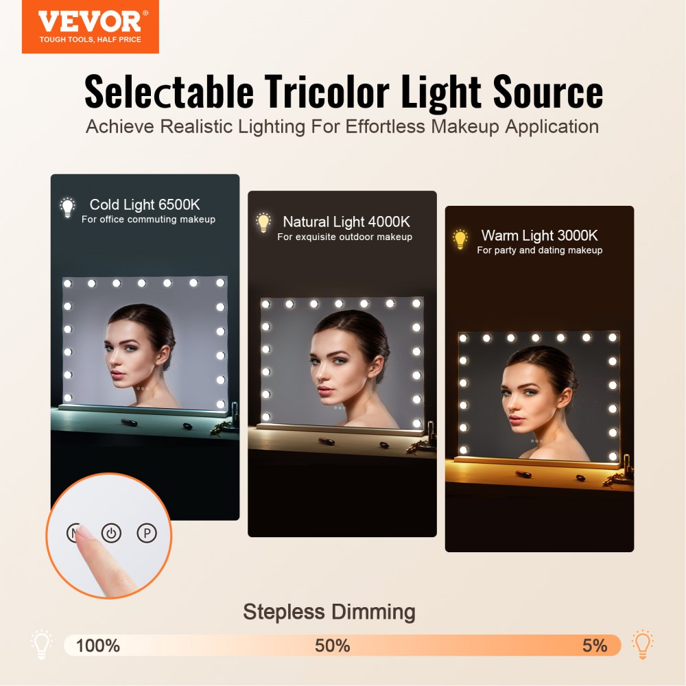 Hollywood Vanity Mirror With Lights w/ USB Type C Desktop Wallmount 23.6in