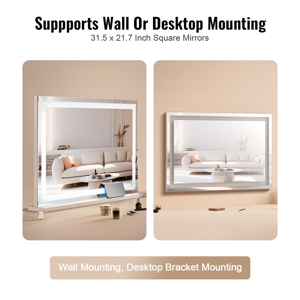 Lighted Makeup Mirror 3 Color w/ Bluetooth USB Desktop Wall-mount 21.7in