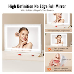 Lighted Makeup Mirror 3 Color w/ Bluetooth USB Desktop Wall-mount 21.7in