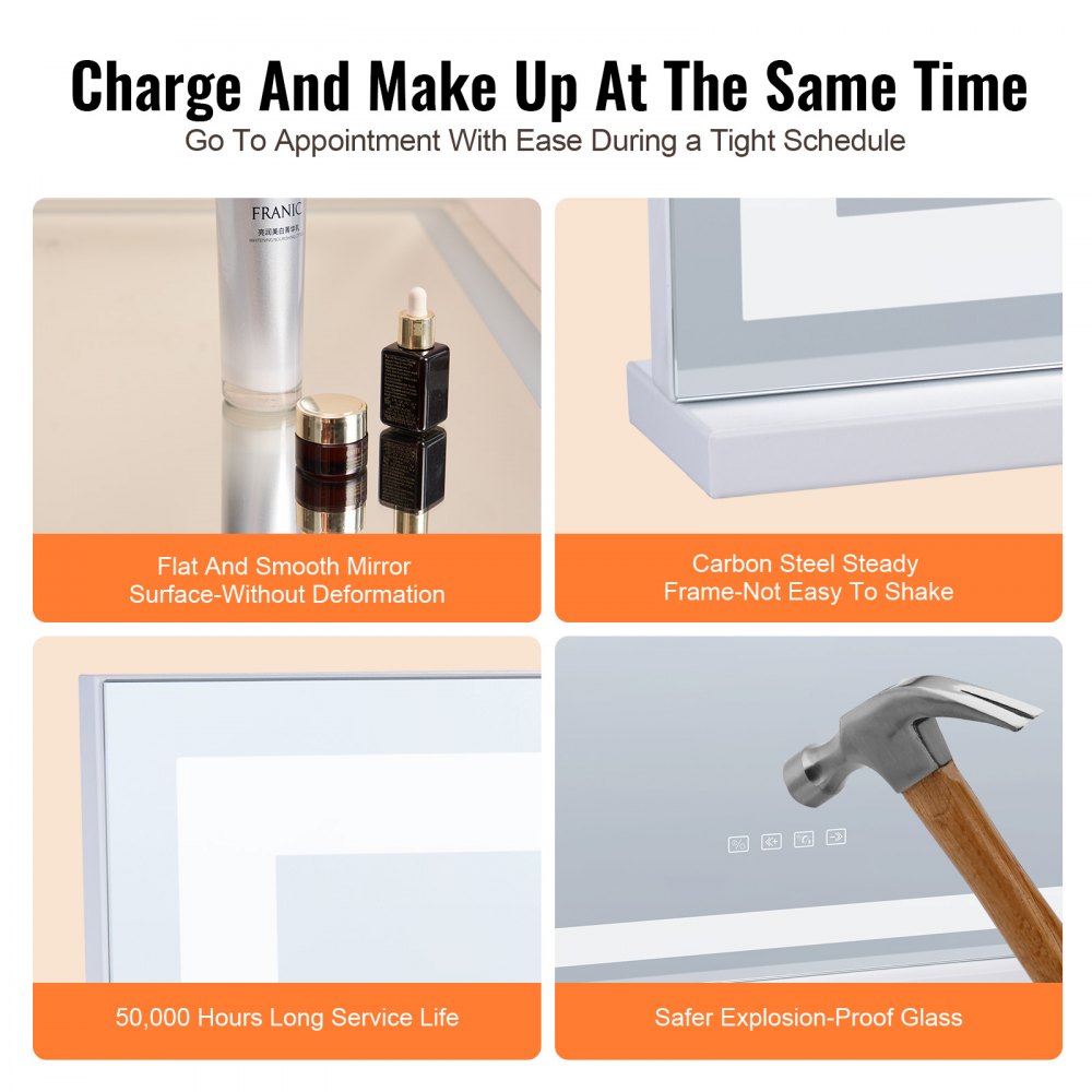 Lighted Makeup Mirror 3 Color w/ Bluetooth USB Desktop Wall-mount 21.7in