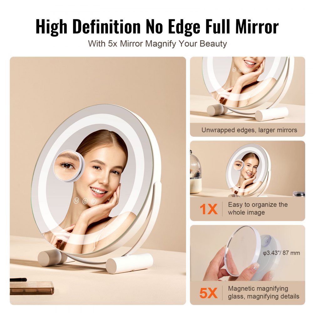 12” Vanity Mirror With Lights LED Makeup Round w/ Smart Touch for Bedroom