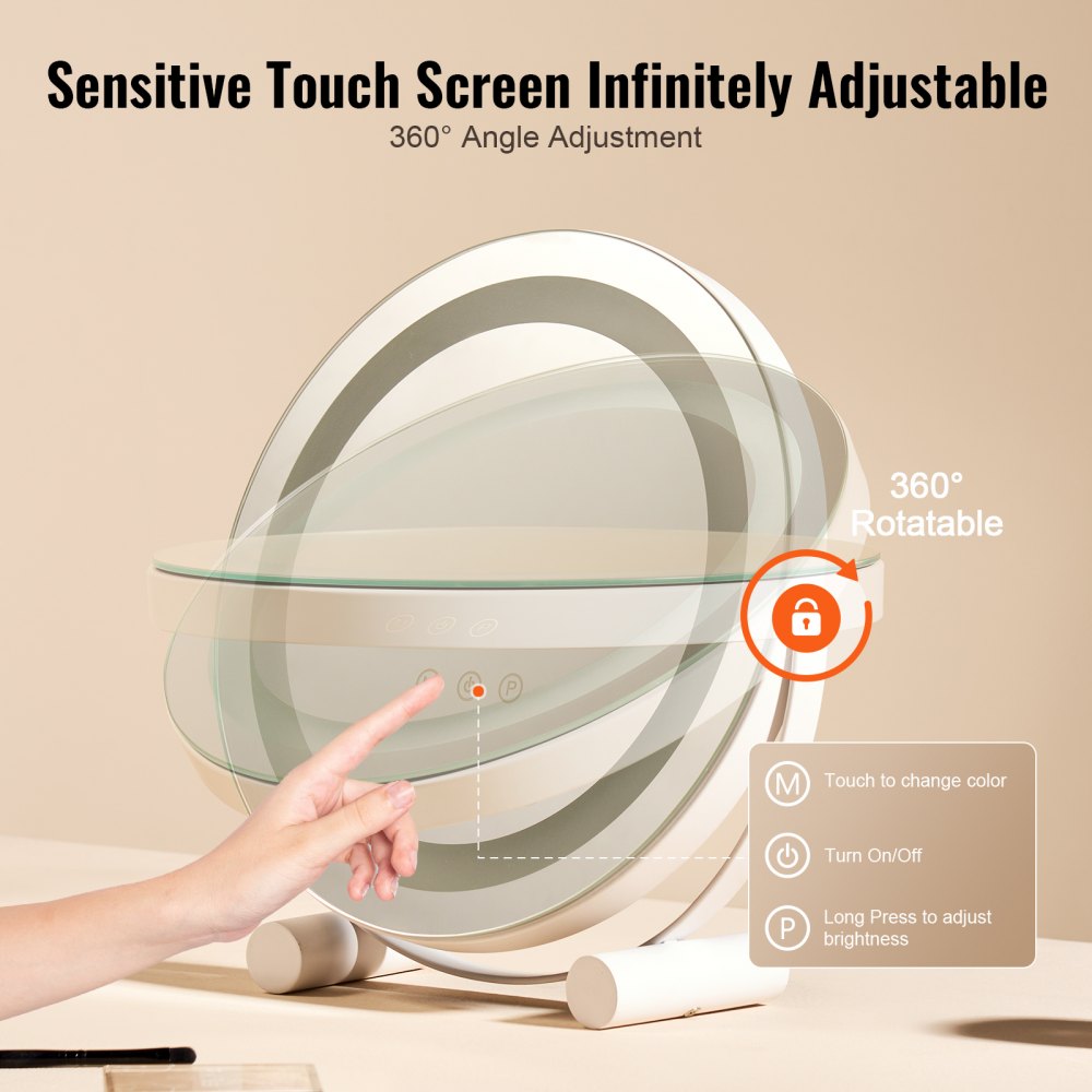 12” Vanity Mirror With Lights LED Makeup Round w/ Smart Touch for Bedroom