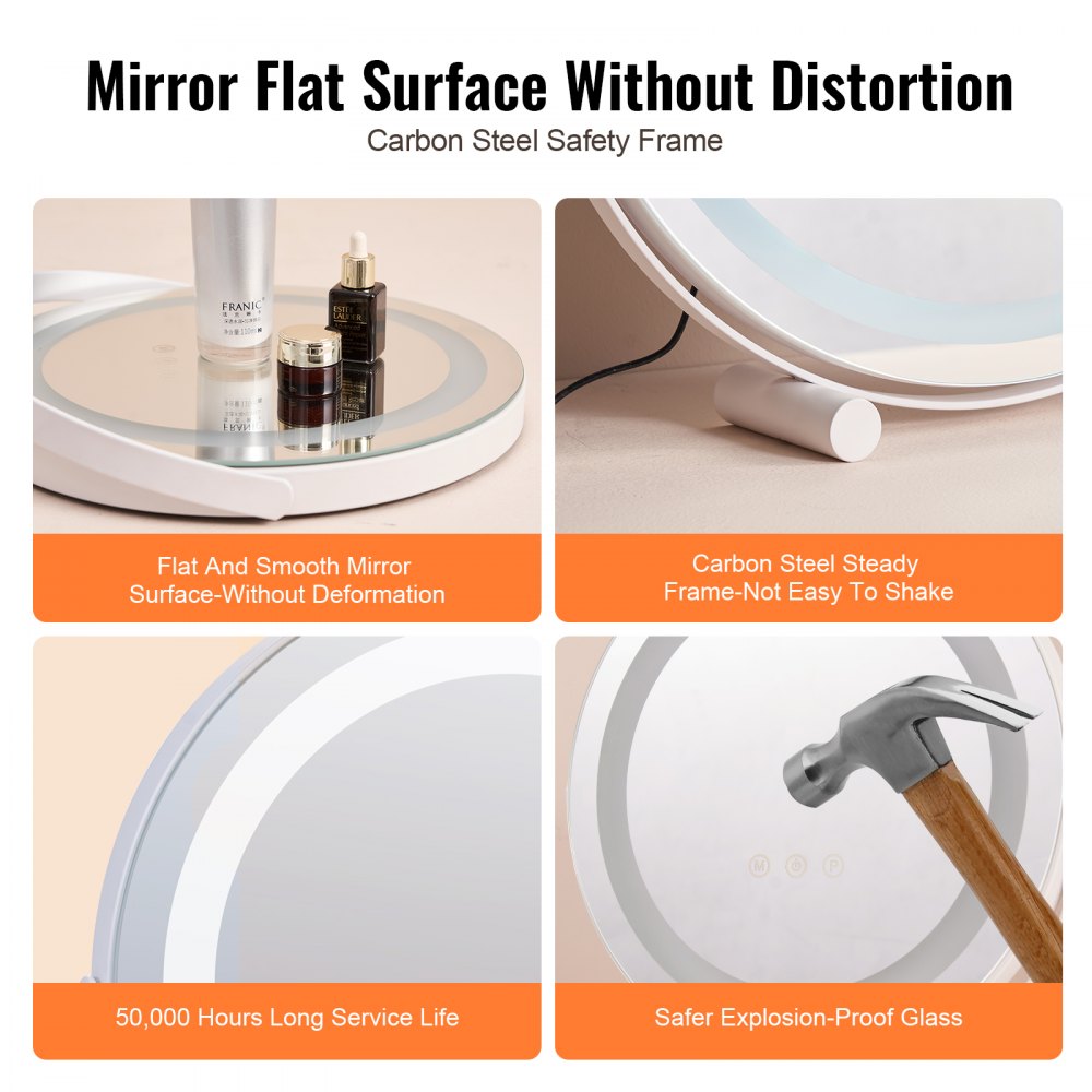 12” Vanity Mirror With Lights LED Makeup Round w/ Smart Touch for Bedroom
