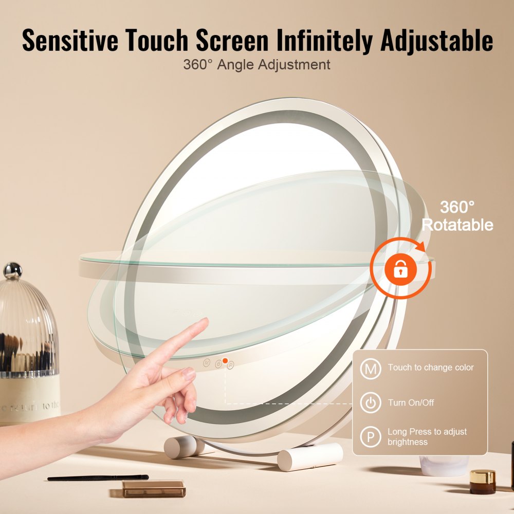 20” Vanity Mirror With Lights LED Makeup Round w/ Smart Touch for Bedroom