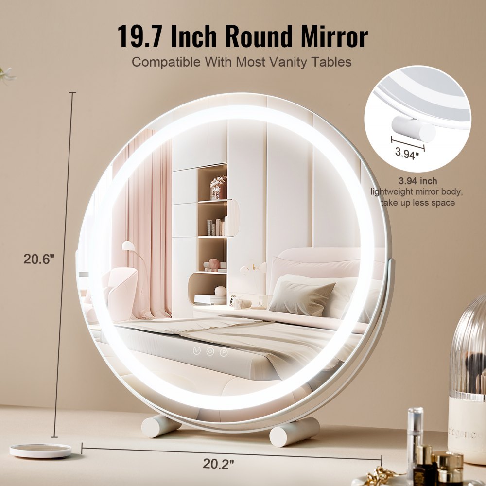 20” Vanity Mirror With Lights LED Makeup Round w/ Smart Touch for Bedroom