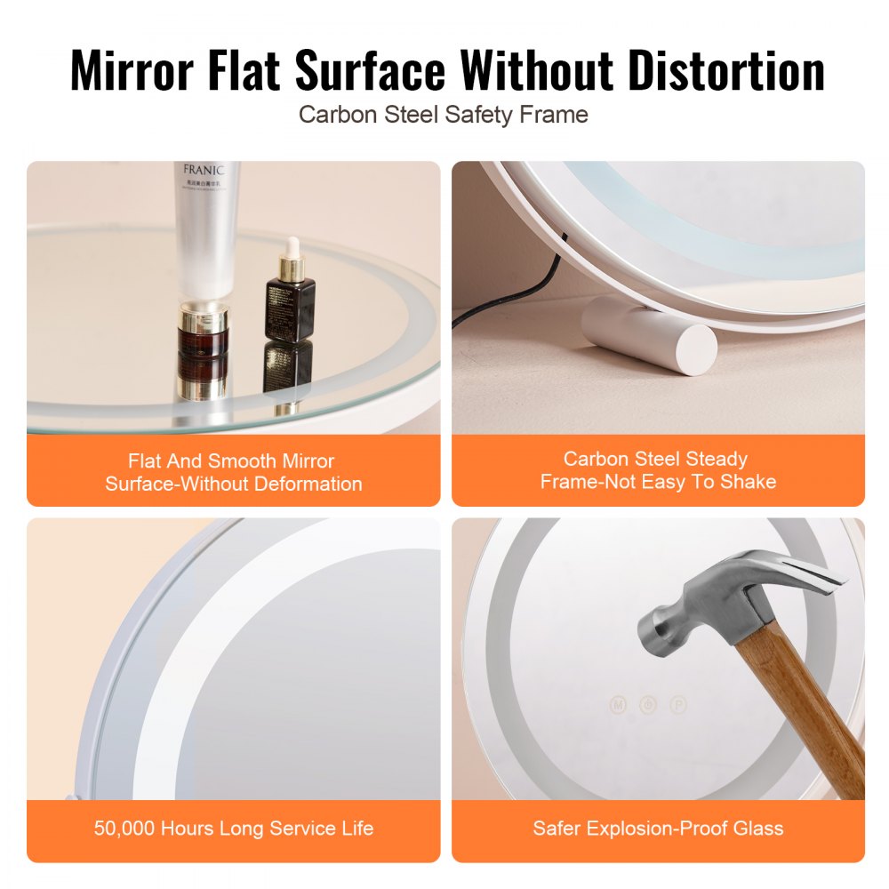 20” Vanity Mirror With Lights LED Makeup Round w/ Smart Touch for Bedroom