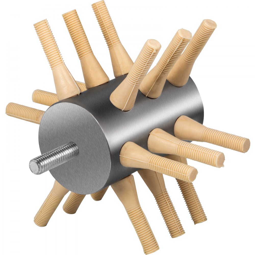 Stainless steel chicken plucker drill attachment with 18 rubber fingers.