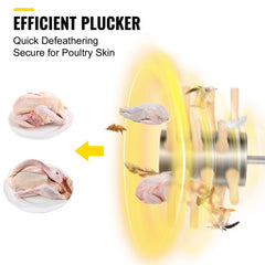 Bostome stainless steel chicken plucker drill attachment with 18 rubber fingers removing feathers.