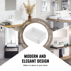 Modern Ceramic Vessel Sink 19"x14.7" Bathroom Vanity Bowl Countertop White